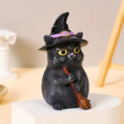 Spooky Broom-Cat Halloween Decor