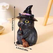 Spooky Broom-Cat Halloween Decor