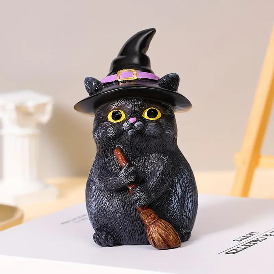 Spooky Broom-Cat Halloween Decor